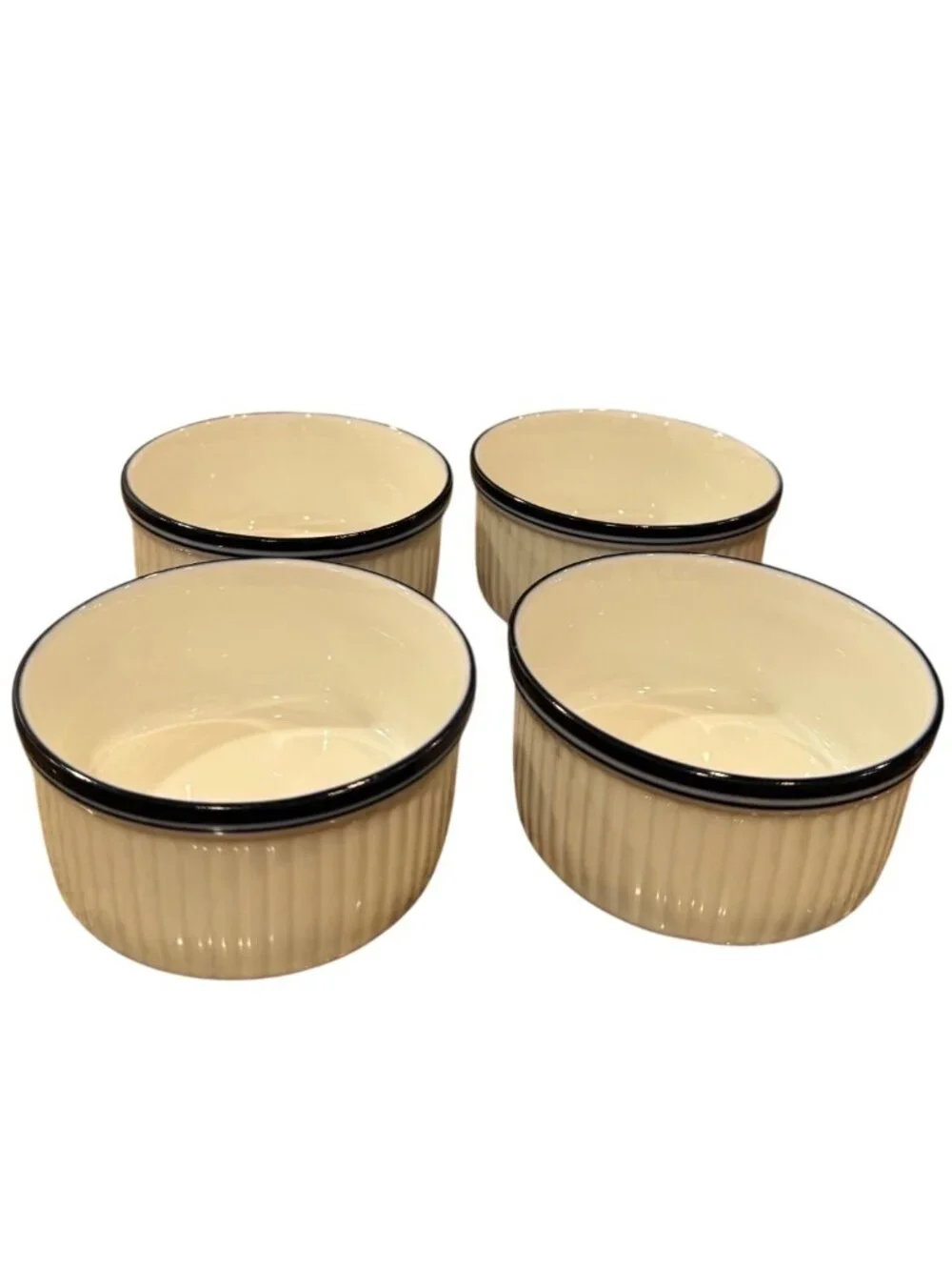 Dansk Bistro Ceramic Bakeware Ramekins White W/ Blue Rim 4-Inch Set Of 4 Baking